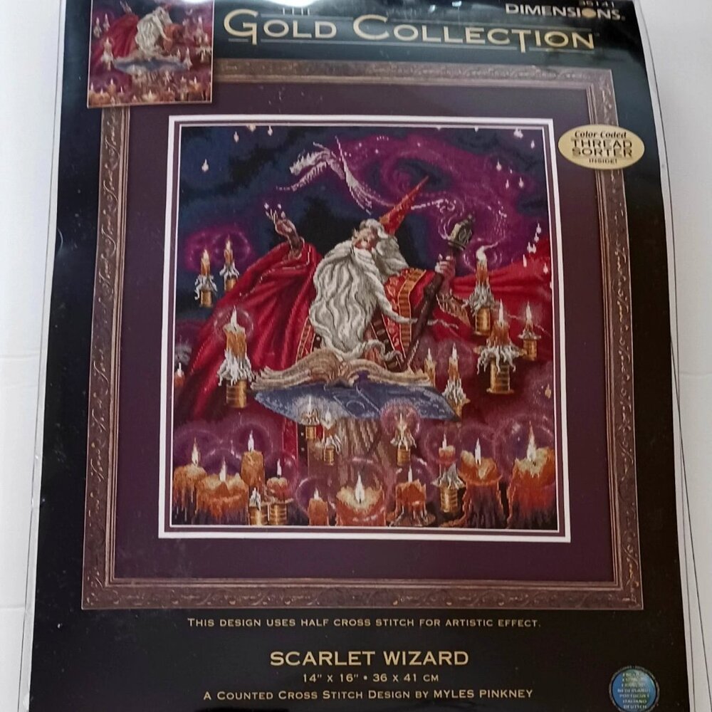Cross Stitch Kit Dimensions Gold Collection SCARLET WIZARD Fairy Theme Vtg Read